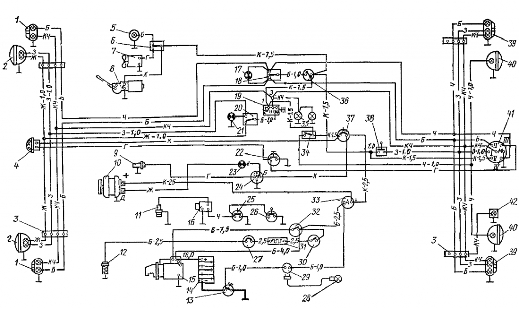 Схема проводки трактора T-40