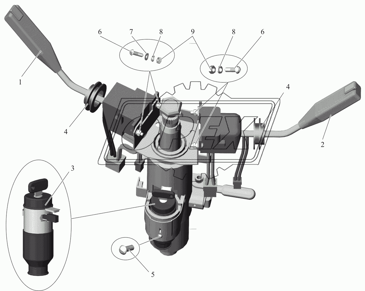 Установка подрулевых переключателей и замка зажигания 103-3700084