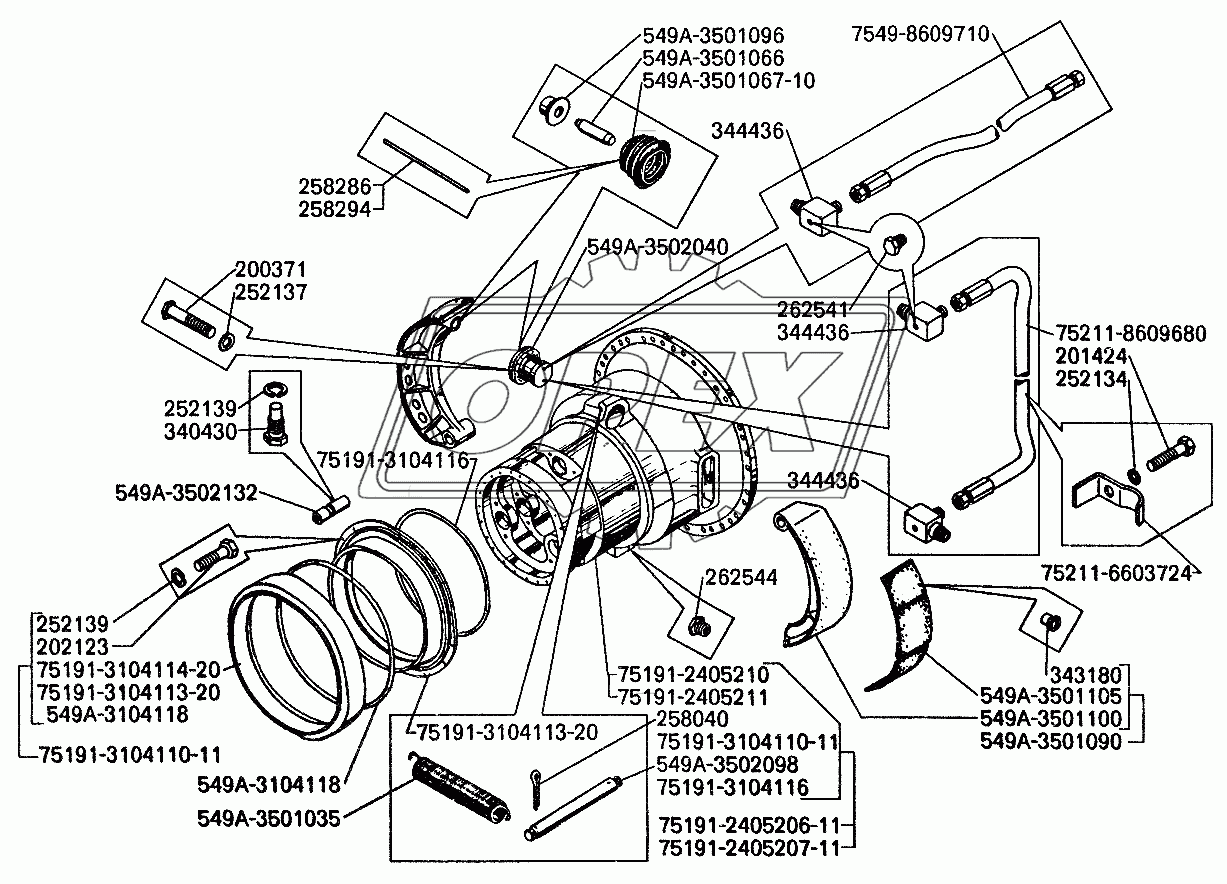 Корпус редуктора и тормозной механизм БелАЗ-7512,75123