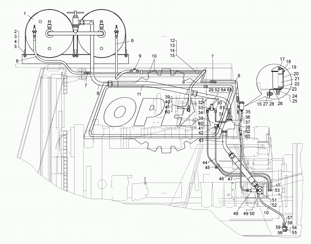 Установка системы пневмостартерного пуска двигателя (75131-1000007-10)