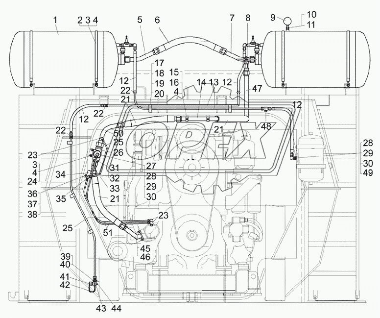 Установка системы пневмостартерного пуска двигателя (75137-1000007-10)