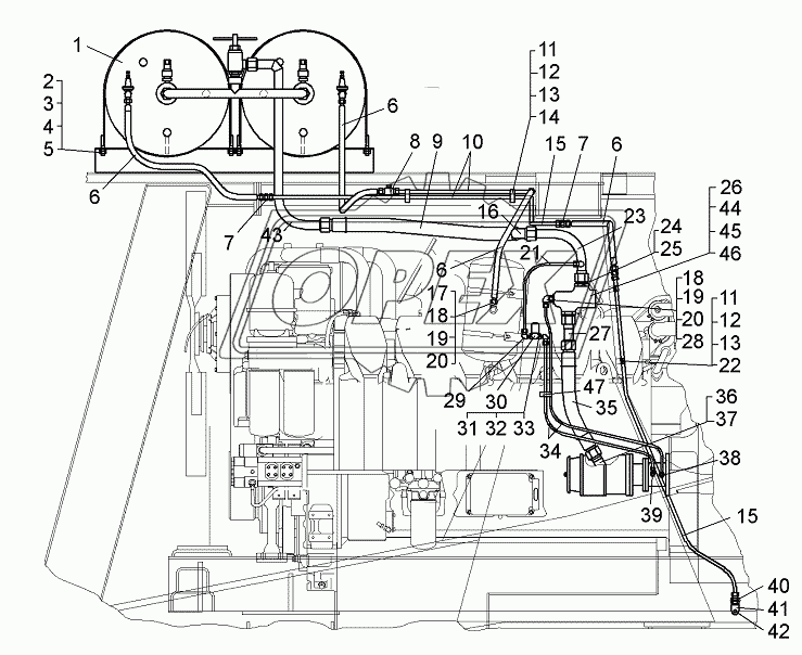 Установка системы пневмостартерного пуска двигателя (75137-1000007)