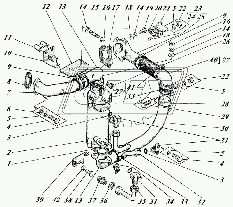 Жидкостно-масляный теплообменник с трубами 442-54-11с1