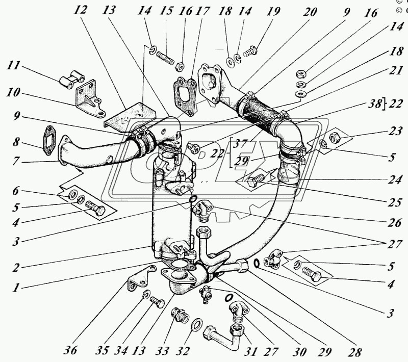 Жидкостно-масляный теплообменник с трубами 442-25-11с1-13