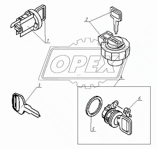 Комплект ключей, замок зажигания, крышка топливного бака