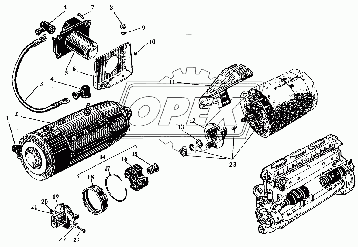 Стартер, контактор, генератор и муфта привода генератора