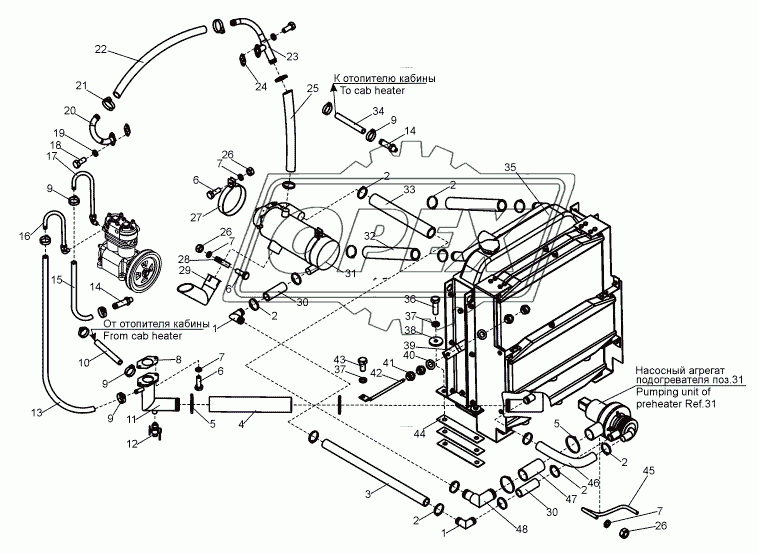 Система охлаждения и разогрева двигателя (А121.33.00.000)
