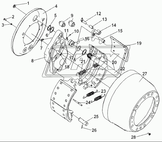 Rear axle, brake assembly