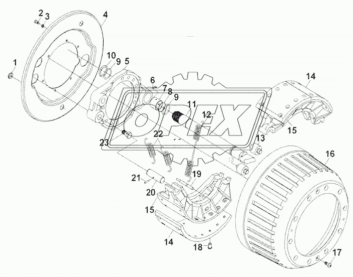 Middle axle, brake assembly