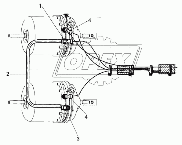 Brake pipeline group, middle axle