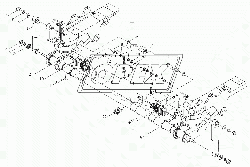 Устройство передней подвески кабины (III, воздушная рессора)