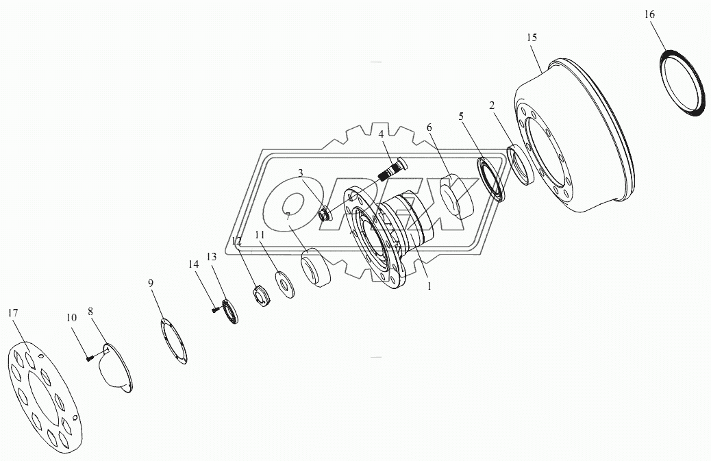 Ступица переднего колеса и тормозной барабан (передняя ось F7N)