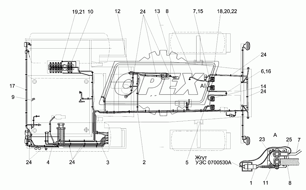 Электрооборудование энергосредства (вид сверху)