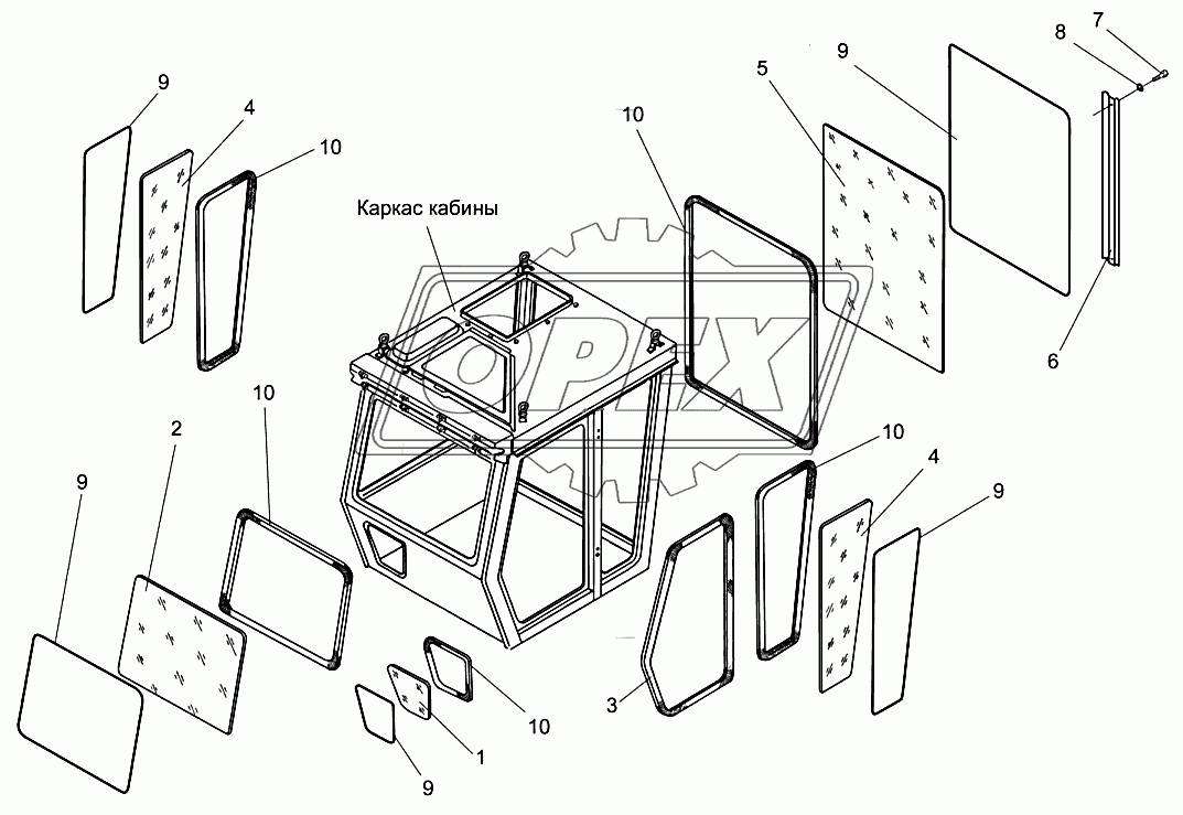 Кабина УЭС 0200000-01 (уплотнители и стекла)