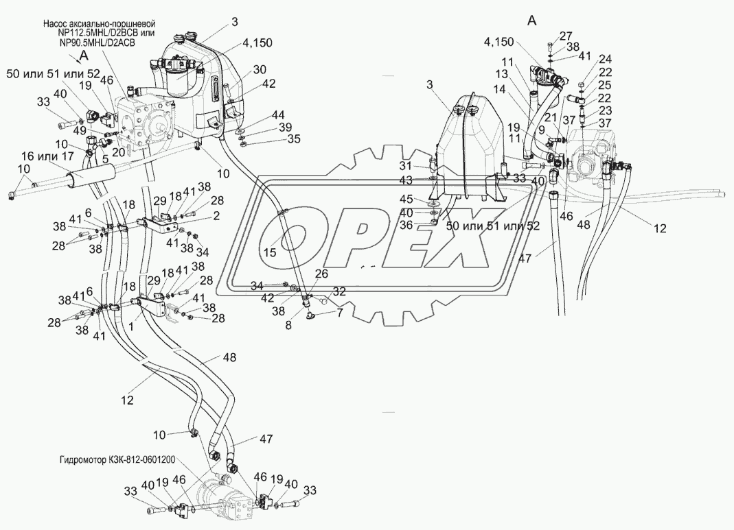 Гидросистема привода ходовой части КЗК-812-0601000