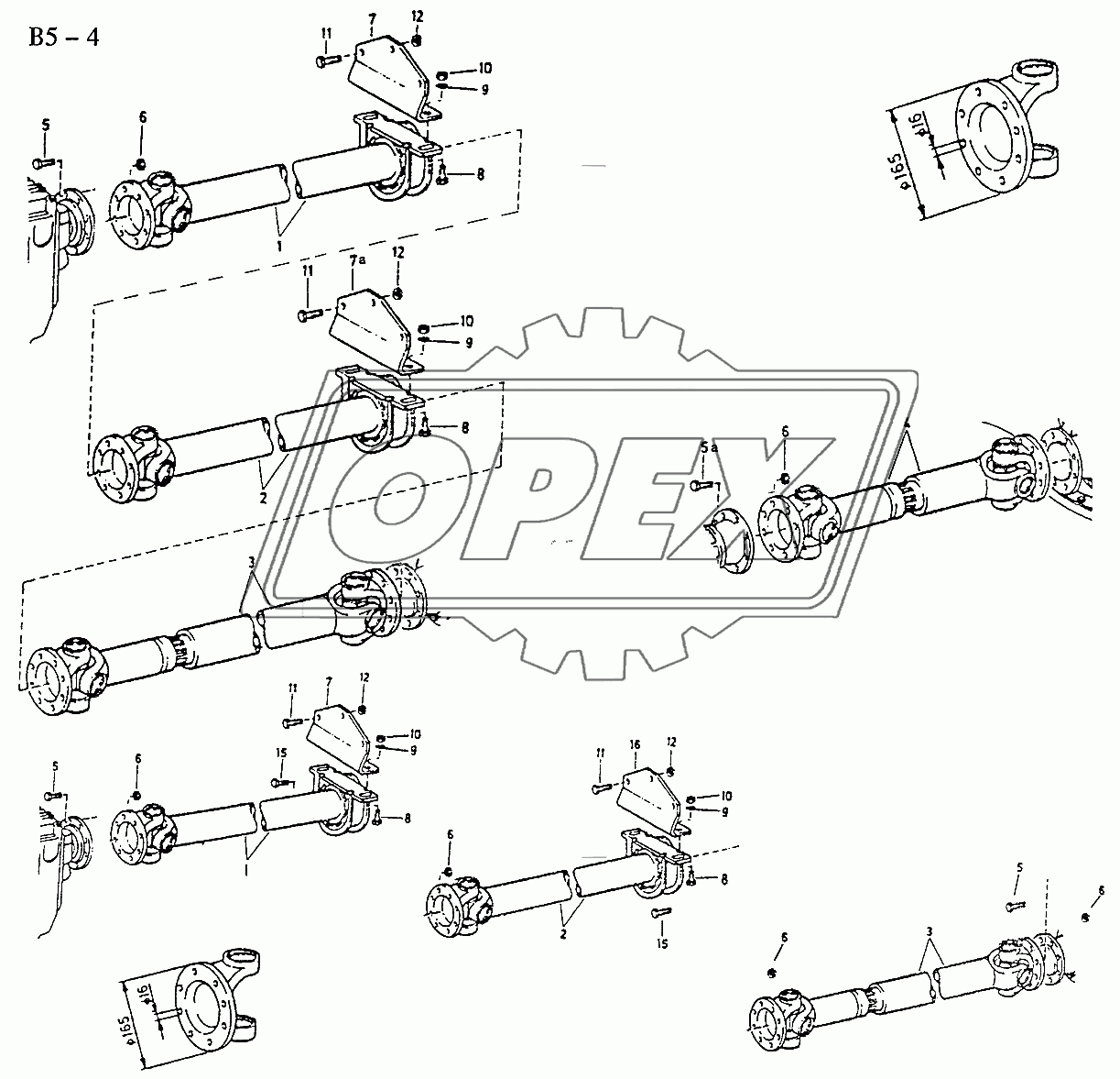 6x4, 8x4 PROPELLER SHAFTS FOR LONG WHEEL BASE 266, 290, 336/O46/8x4 (Fuller gearbox) (B5-4-1)