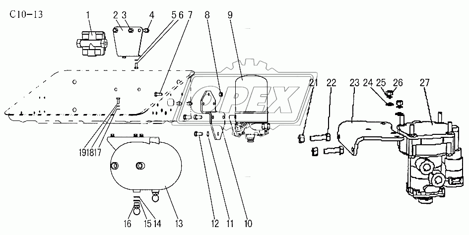 AIR RESERVOIR FIXATION FOR TRACTOR TRUCK I (C10-13)