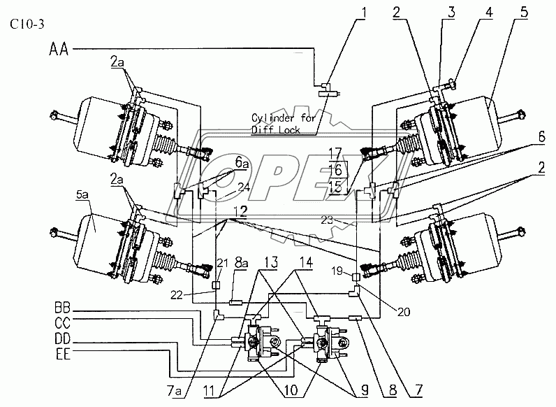 BRAKE PARTS IN REAR SECT OF CHASSIS (C10-3)