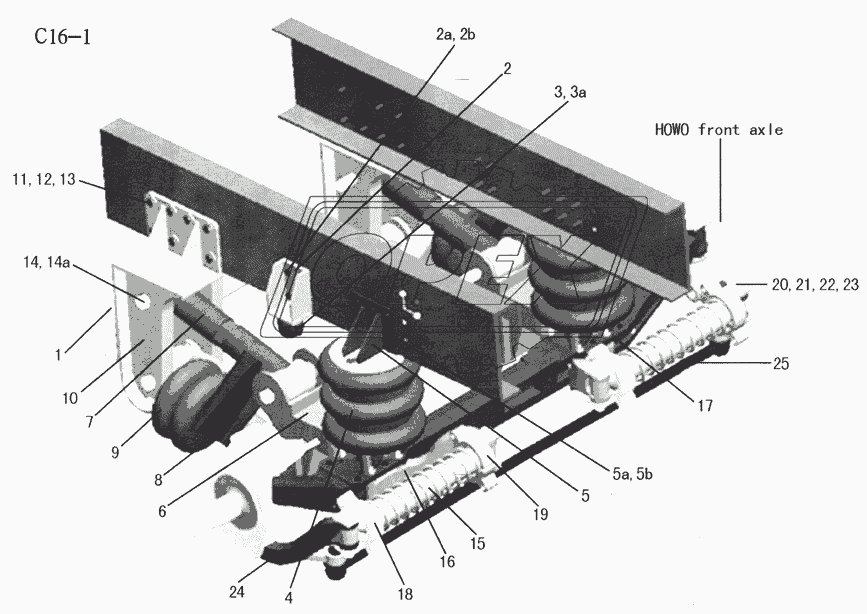 TRAILING AXLE WITH AIR SUSPENSION, SELF STEERING, PNEUMATIC LIFTING DEVICE (C16-1)