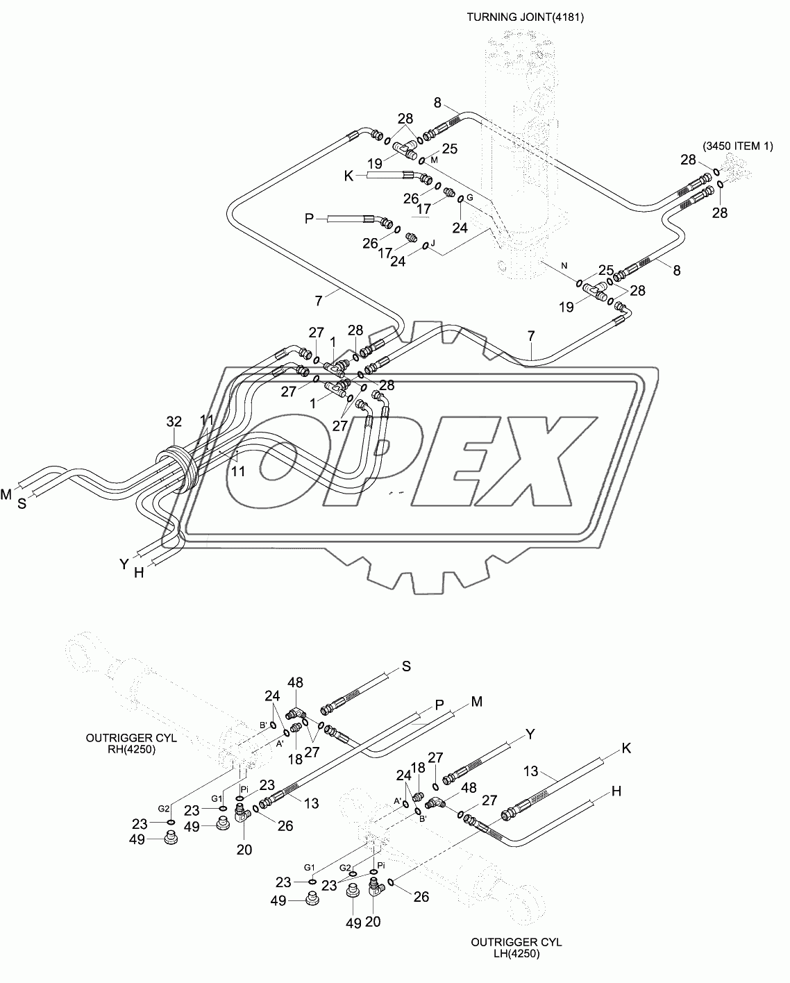 LOWER HYD PIPING 2 (4-OUTRIGGER, #0090-)