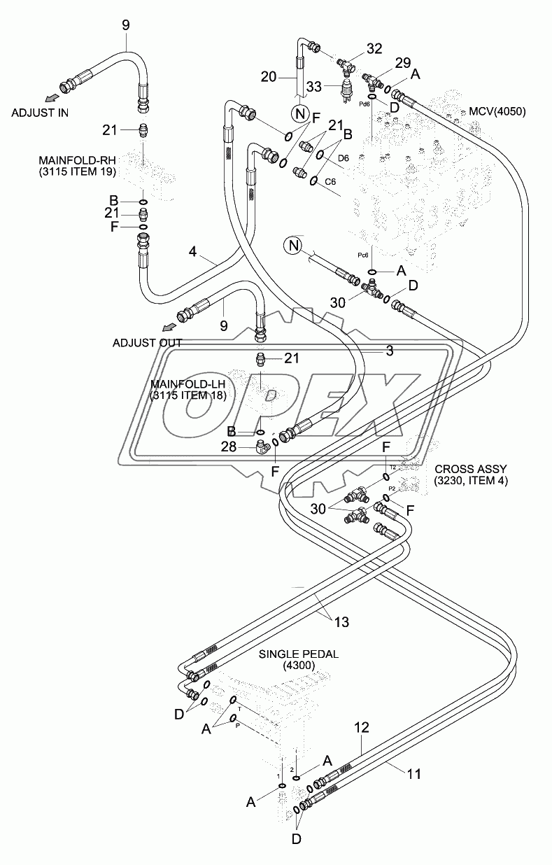 UPPER HYD PIPING 2 (ADJUST BOOM, -#0030)