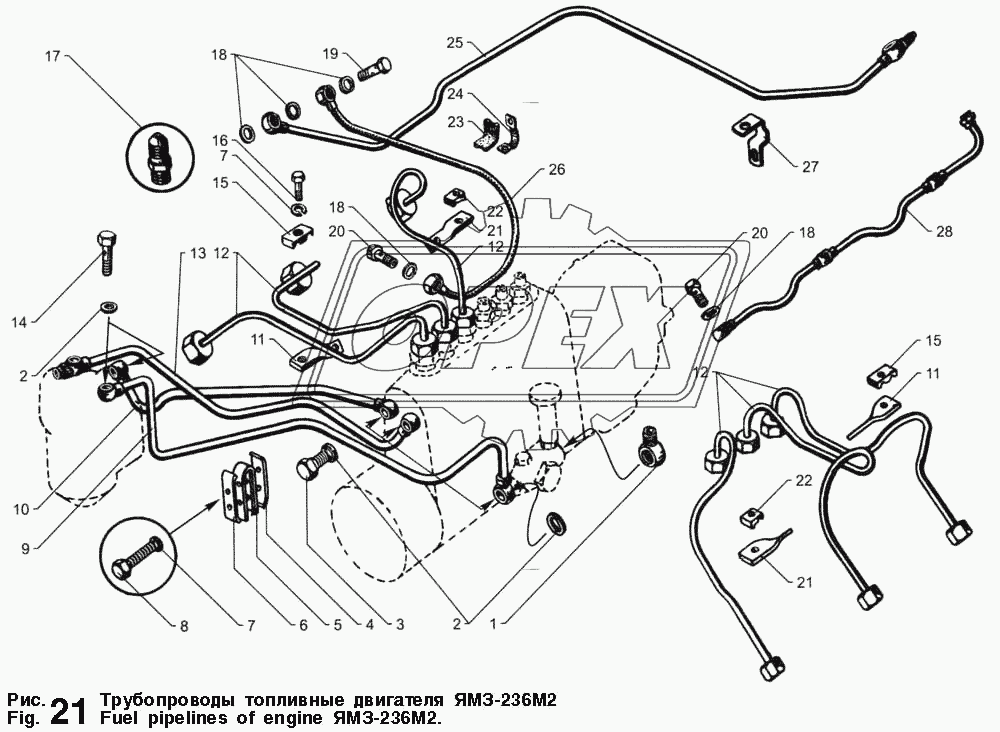Трубопроводы топливные двигателя ЯМЗ-236М2