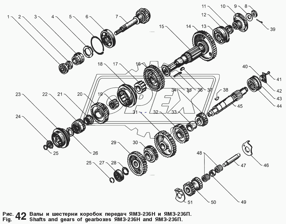 Валы и шестерни коробок передач ЯМЗ-236Н и ЯМЗ-236П