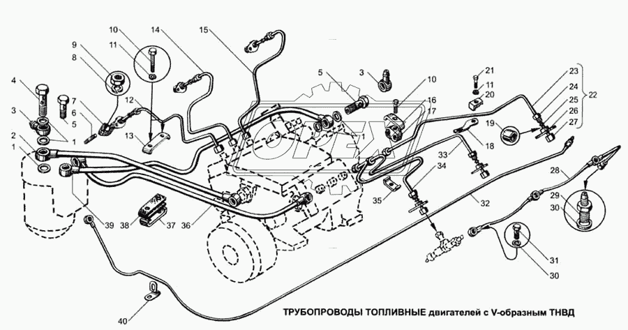 Трубопроводы топливные двигателей с V-образным ТНВД