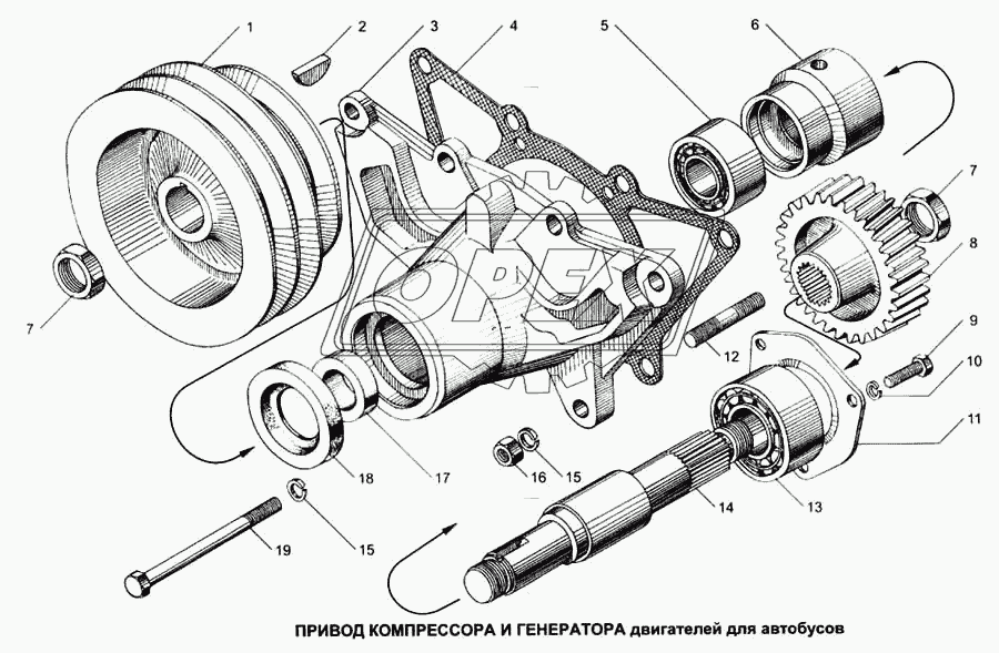 Привод компрессора и генератора двигателей для автобусов