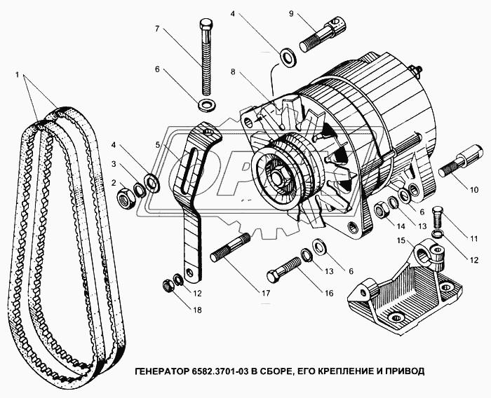 Генератор 6582.3701-03 в сборе, его крепление и привод