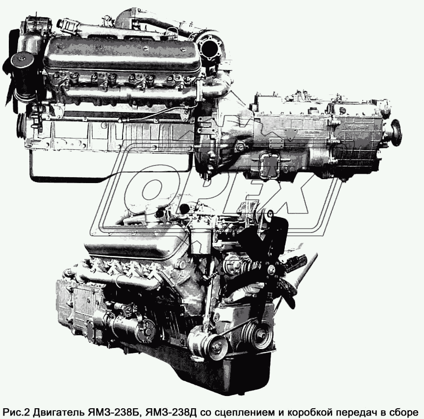 Двигатель ЯМЗ-238Д, ЯМЗ-238Б со сцеплением и коробкой передач в сборе