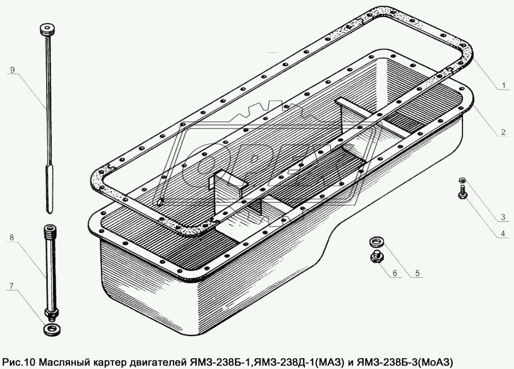 Масляный картер двигателей ЯМЗ-238Б-1, ЯМЗ-238Д-1 (МАЗ) и ЯМЗ-238Б-3 (МоАЗ)