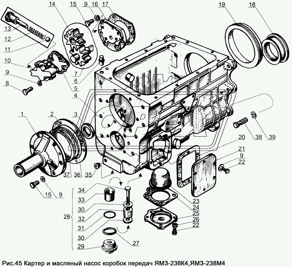 Картер и масляный насос коробок передач ЯМЗ-238М4, ЯМЗ-238К4