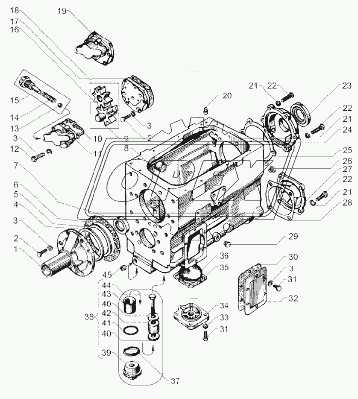 Картер и масляный насос коробки передач ЯМЗ-236Н