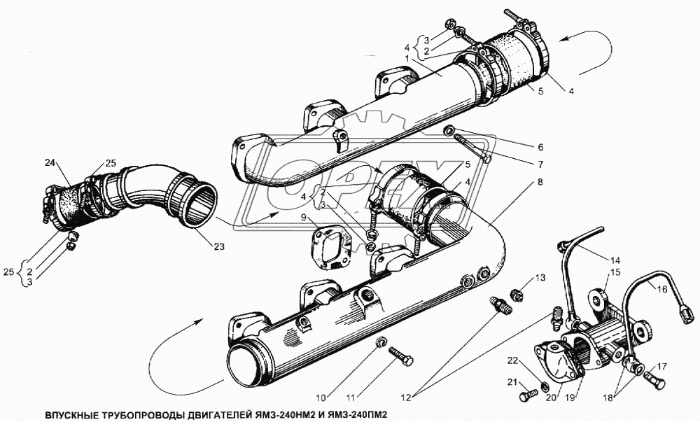 Впускные трубопроводы двигателей ЯМЗ-240НМ2 и ЯМЗ-240ПМ2