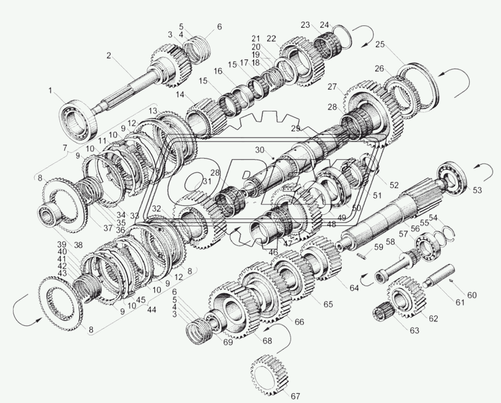 Валы и шестерни коробки передач