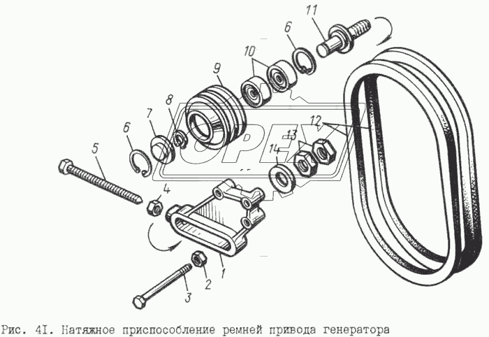 Натяжное приспособление ремней привода генератора