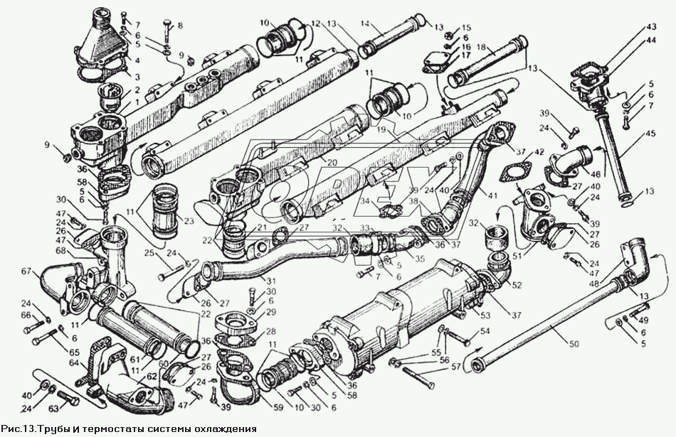 Трубы и термостаты системы охлаждения