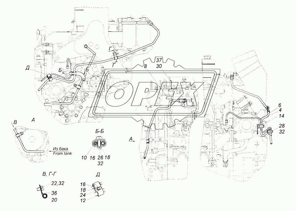 43253-1104000 Установка топливопроводов