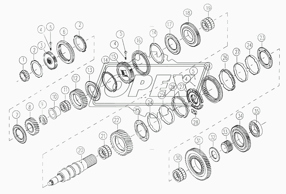 Output shaft and gear