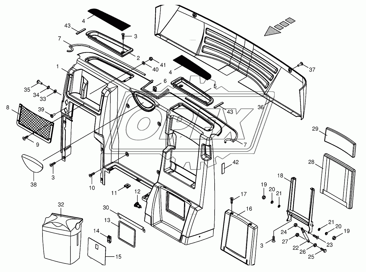 Cab-rear covering/passenger seat