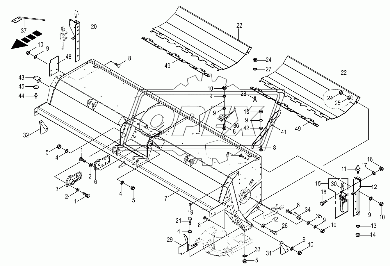 Tine conditioner housing-lateral