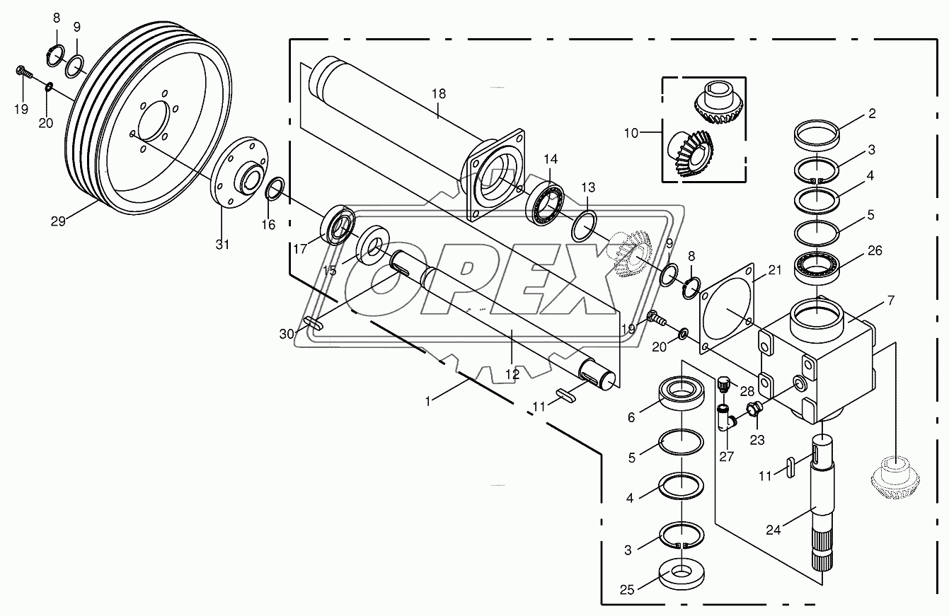 Gearbox turning to the left 1000 U/min