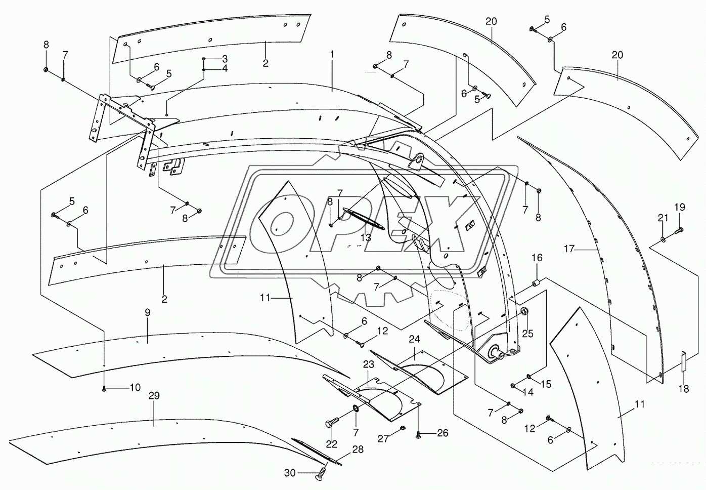 Upper discharge chute with wear plates