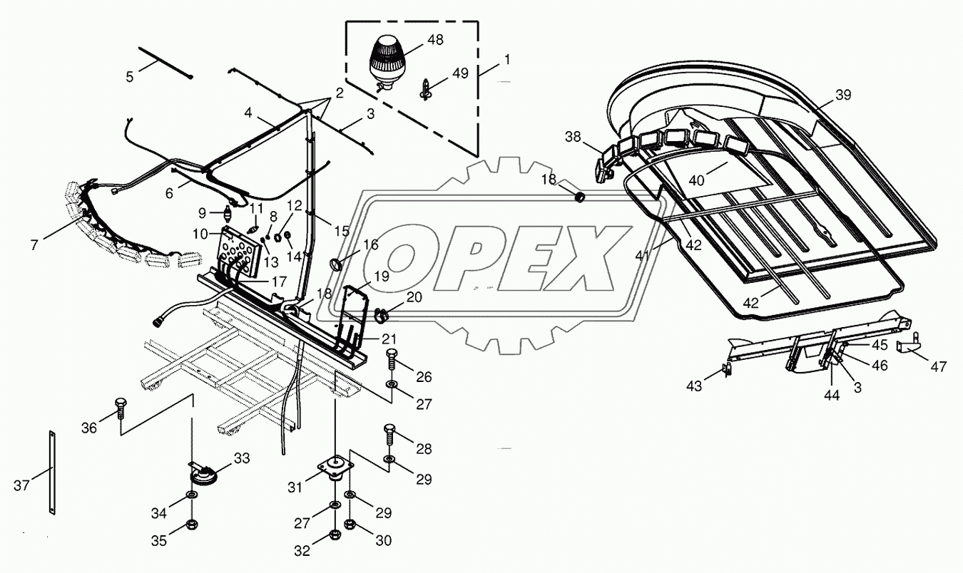 Cab-mounting parts/electric parts