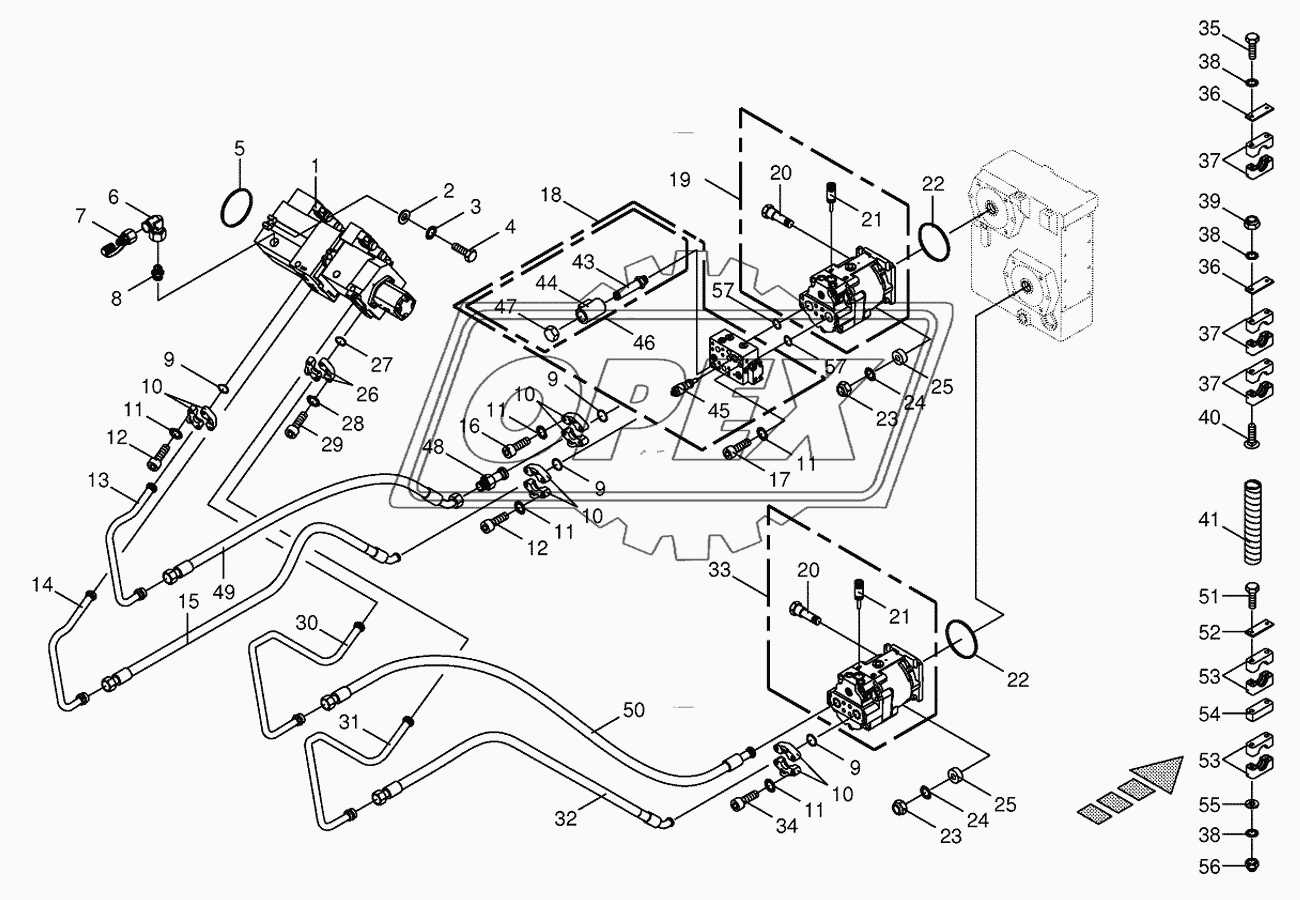 Hydraulics-front attachment/feed rollers