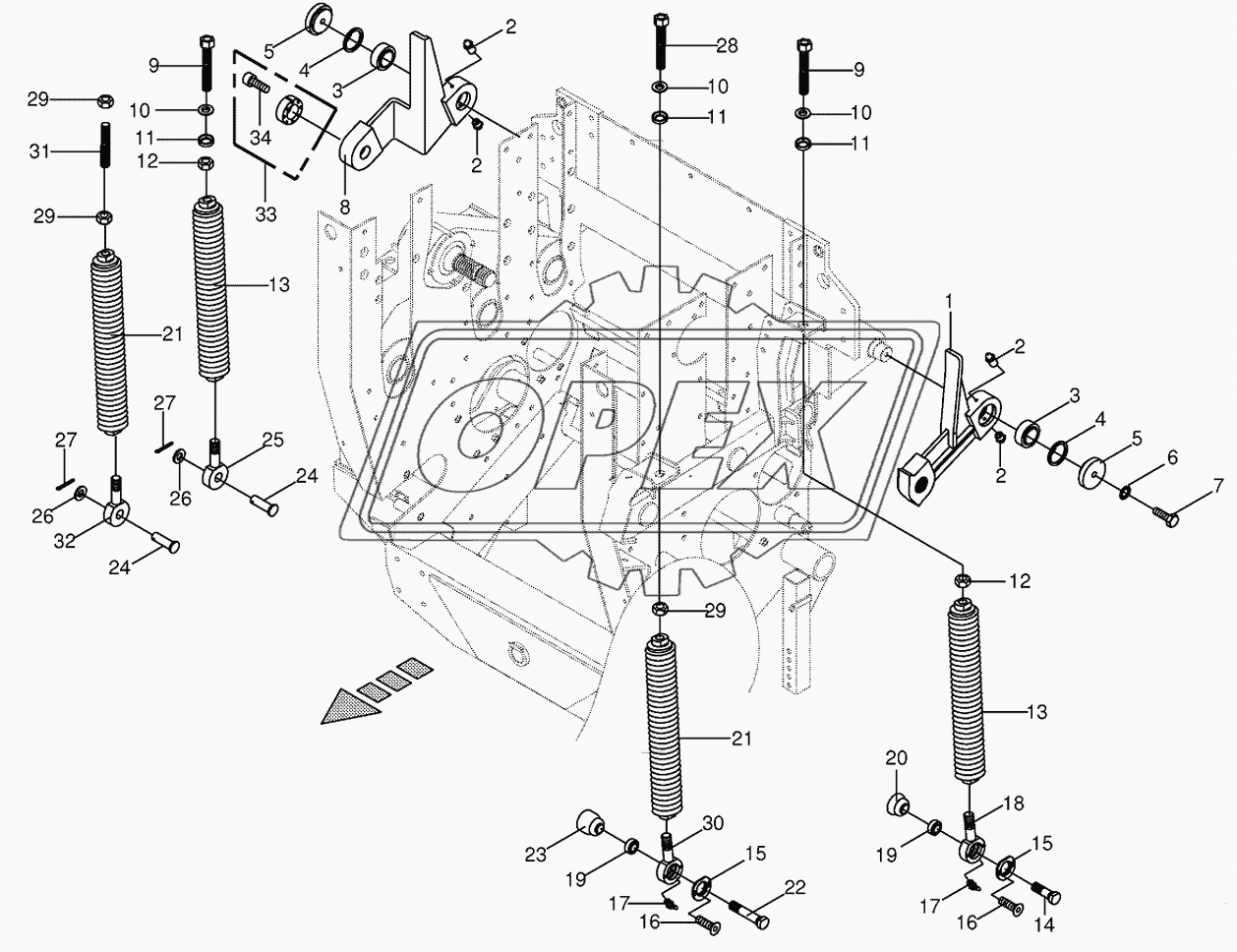 Oscillating levers/Tension spring