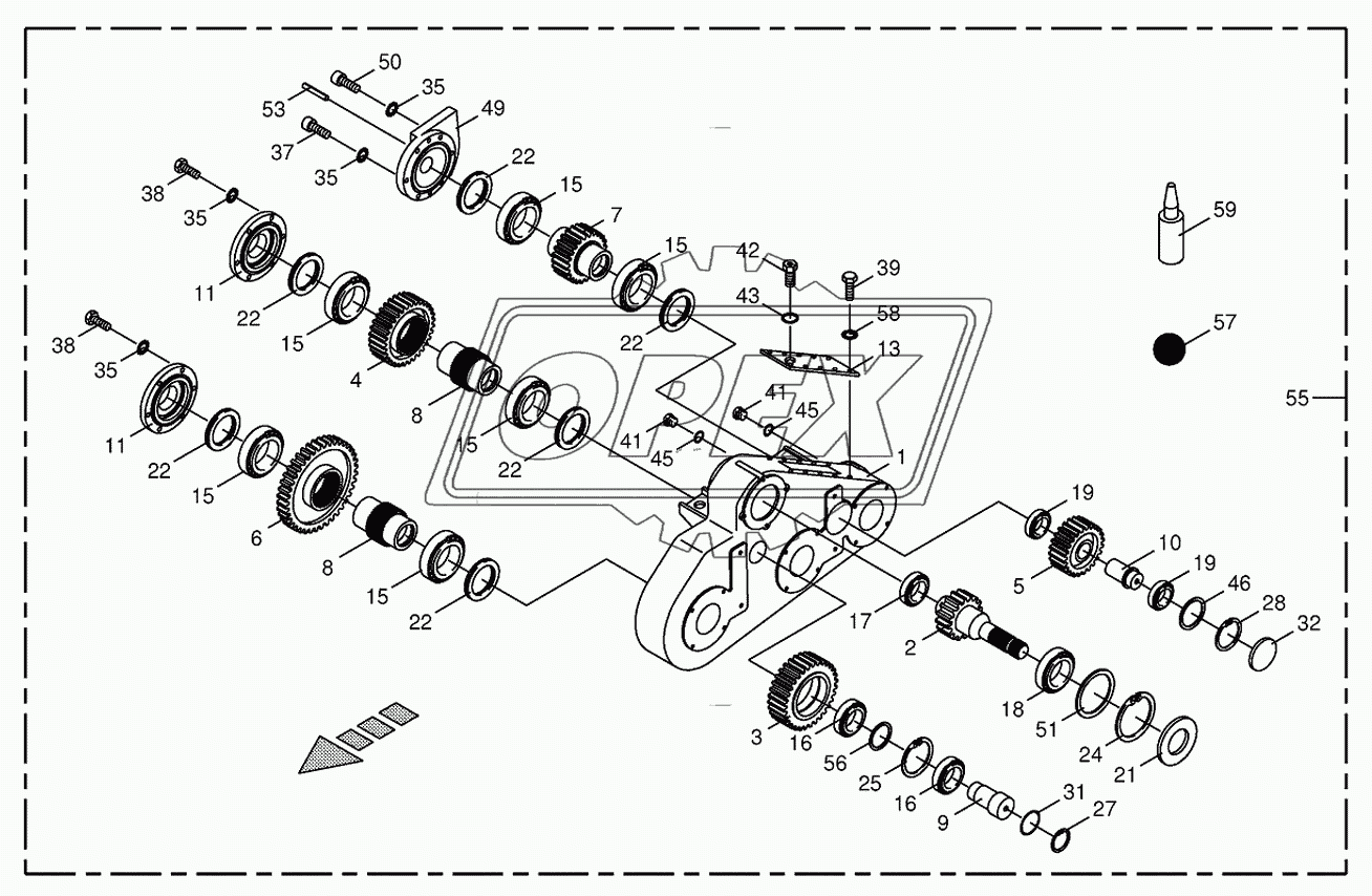 Top roller gearbox