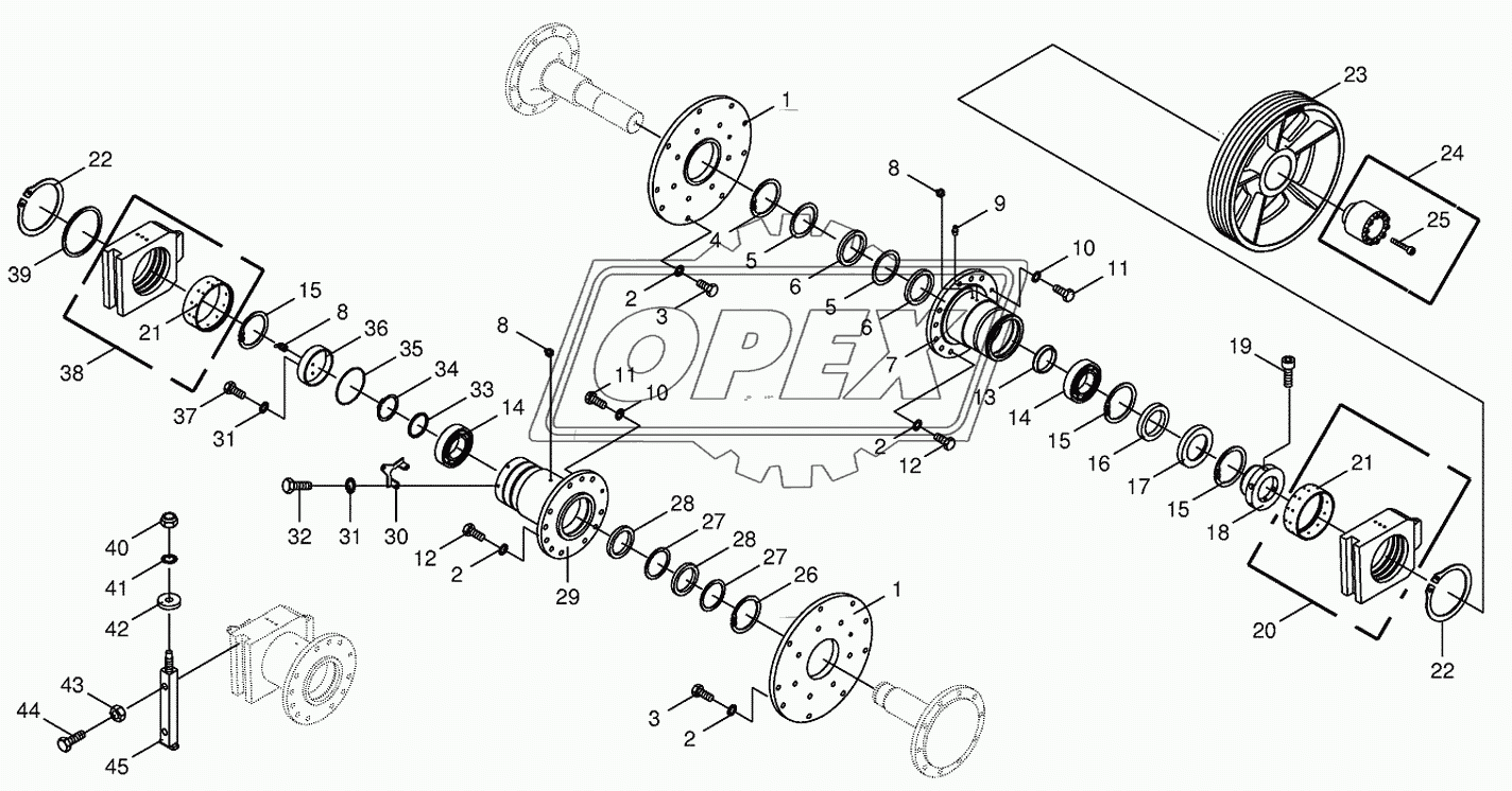 Chopping drum bearing/counter bearing