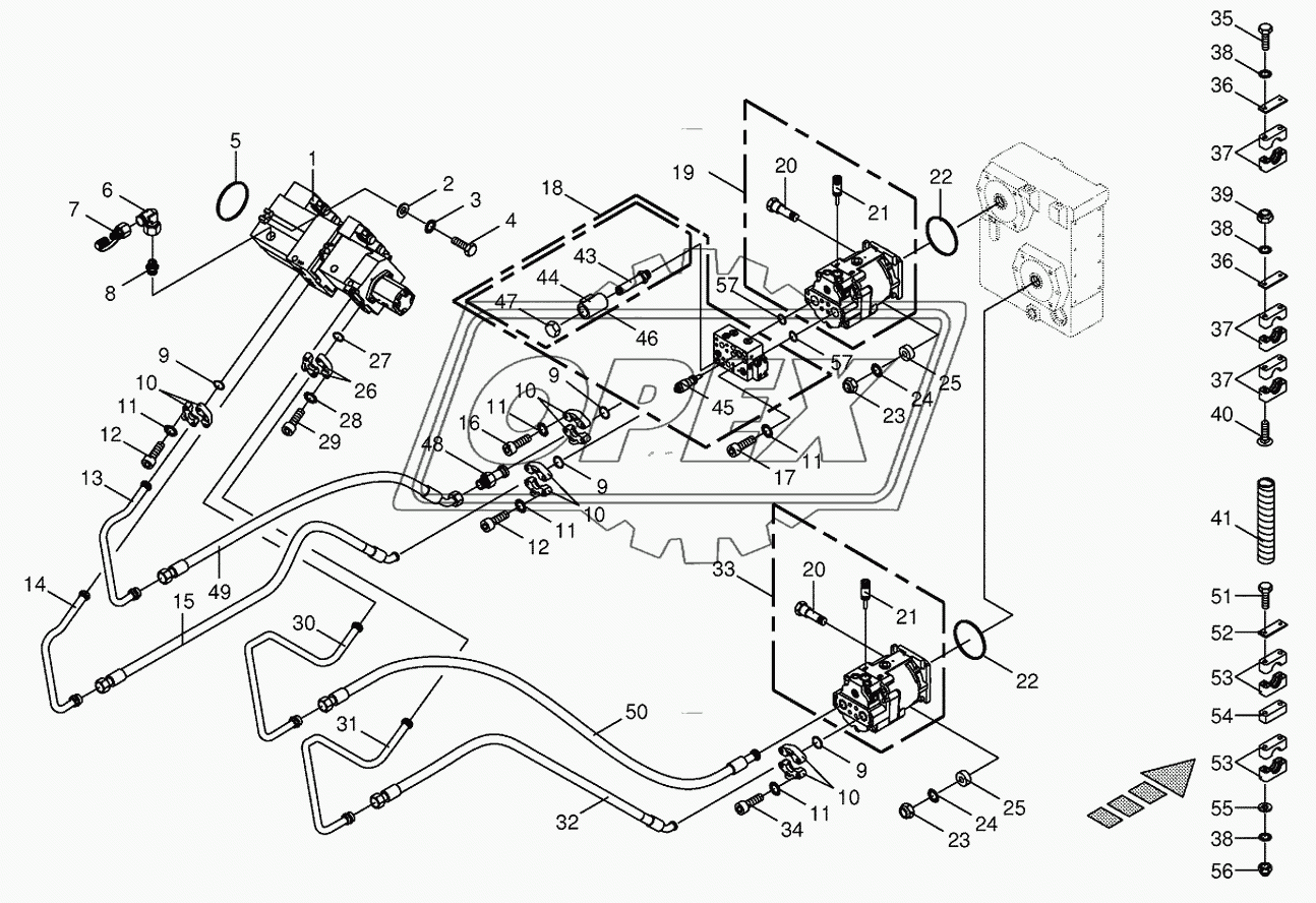 Hydraulics-front attachment/feed rollers